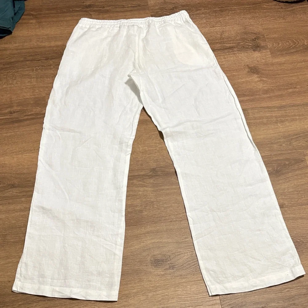 Allen Allen USA White Linen Drawstring Pants 100% Linen Size Large - Picture 6 of 6